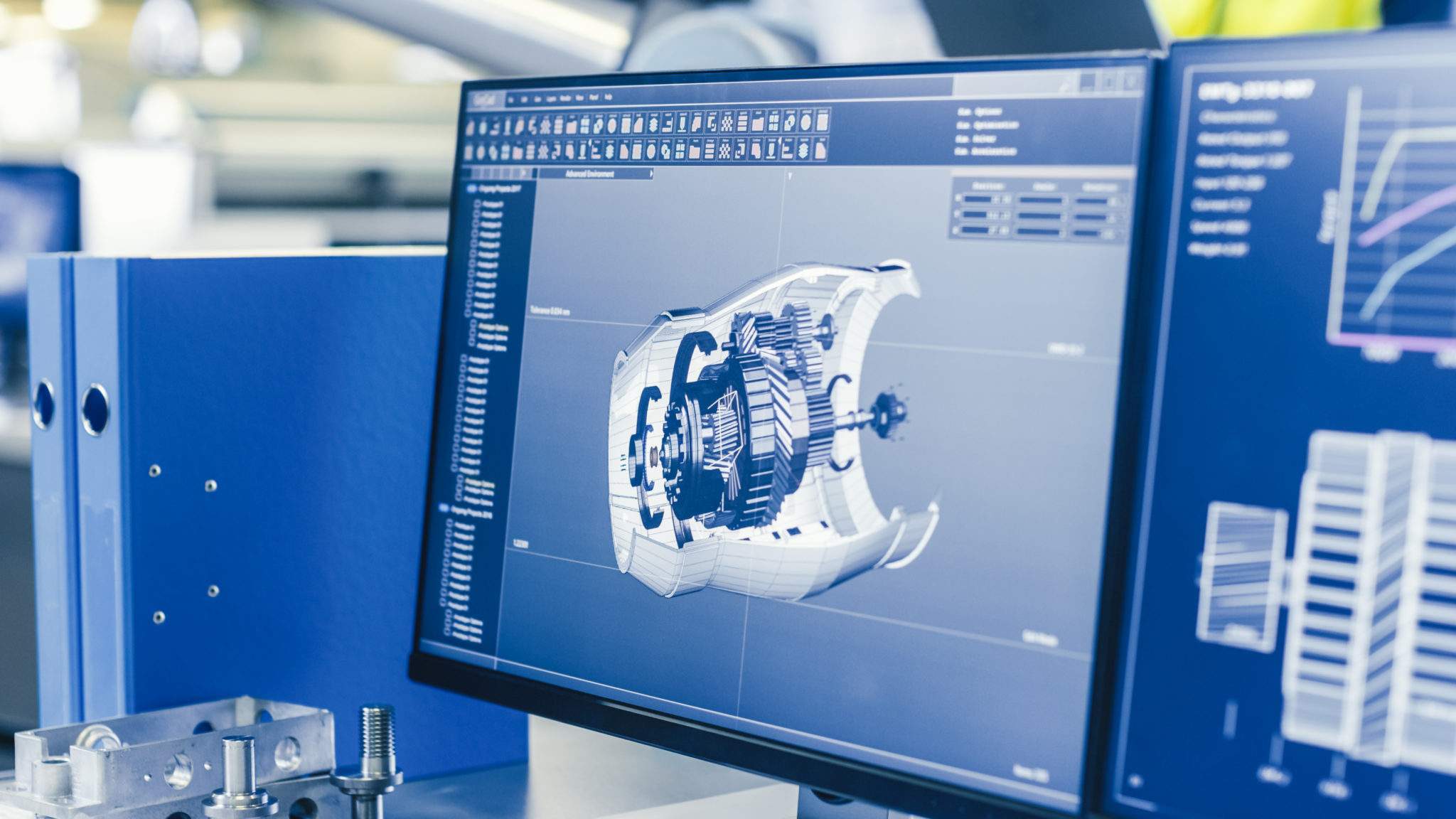 Arbeitsplatz mit CAD-Zeichnung im Büro bei Vertron